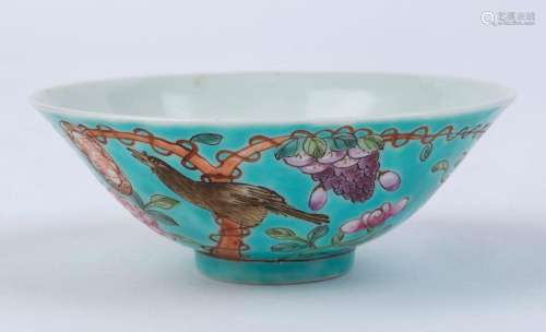 An antique Chinese Straits porcelain dish with turquoise gro...