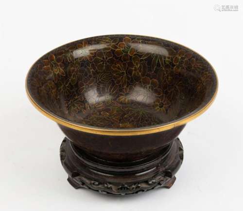 A Chinese cloisonne bowl on stand, 20th century, 10.5cm high...