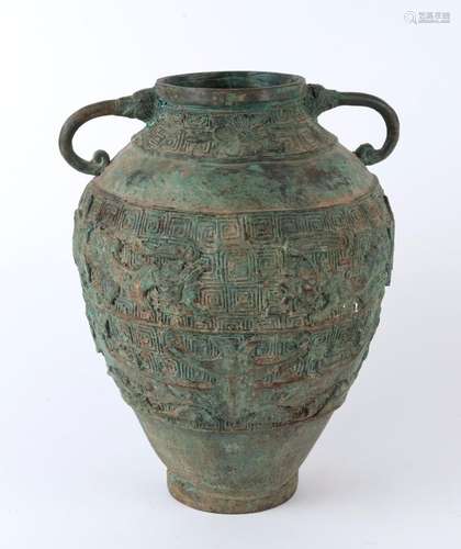 An archaic style Chinese bronze pot, 20th century, 34cm high