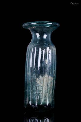 ANCIENT ROMAN OR BYZANTINE GLASS RIBBED FLASK