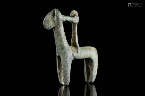 GREEK ARCHAIC BRONZE HORSE AND RIDER FIGURE