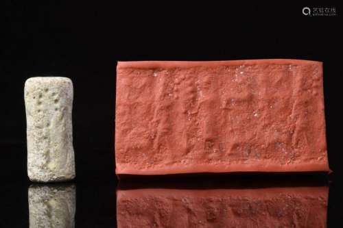 ANATOLIAN OR SYRIAN GREEN STONE CYLINDER STAMP SEAL