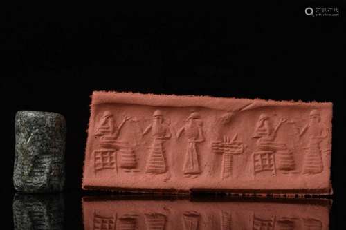 SUMERIAN HEMATITE CYLINDER STAMP SEAL