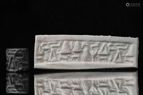 SUMERIAN HEMATITE CYLINDER STAMP SEAL