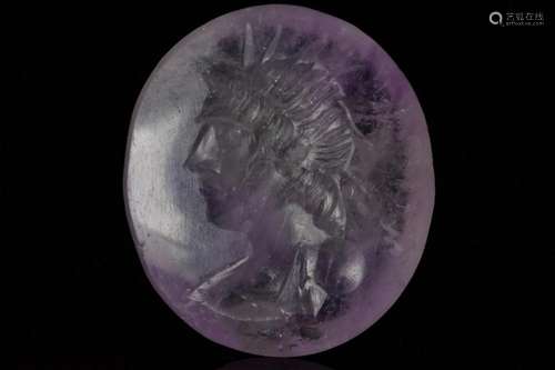 ROMAN AMETHYST INTAGLIO WITH BUST OF SOL INVICTUS