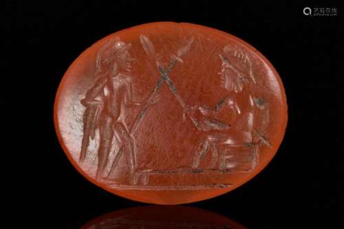 ROMAN CARNELIAN INTAGLIO WITH SOLDIERS