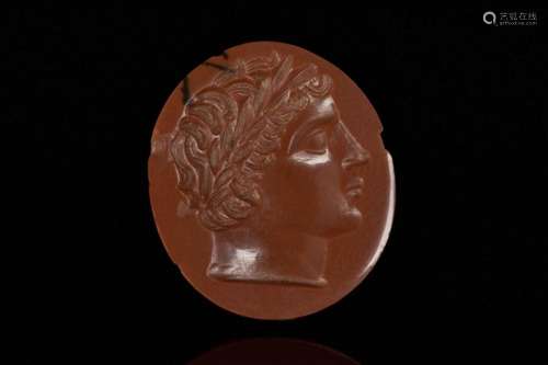 NEO-CLASSICAL CARNELIAN INTAGLIO OF YOUTH POSSIBLY APOLLO