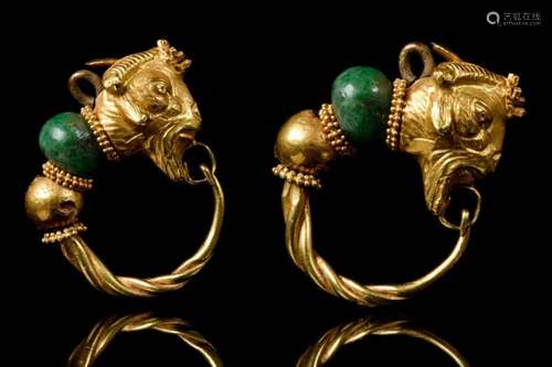 GREEK HELLENISTIC EARRING WITH GOAT HEAD TERMINAL