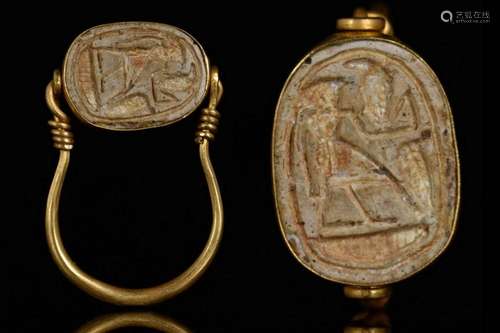 SWIVEL GOLD RING WITH EGYPTIAN SCARAB