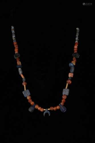 BRONZE AGE GLASS AND BRONZE AMULETIC NECKLACE