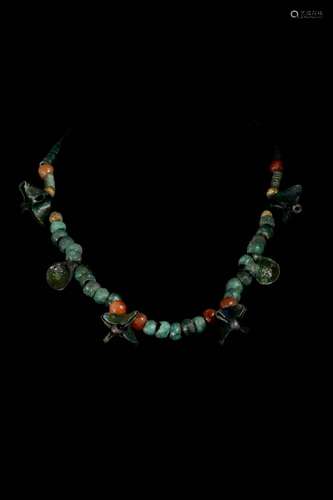 BRONZE AGE CARNELIAN AND BRONZE AMULETIC NECKLACE