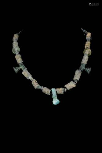 BRONZE AGE CARNELIAN AND BRONZE AMULETIC NECKLACE