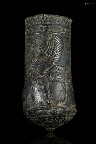 WESTERN ASIATIC BRONZE BEAKER WITH WINGED BULL