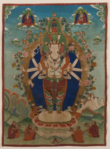 Sino-Tibetan Thangka depicting 'Avalokitesvara' Depi...