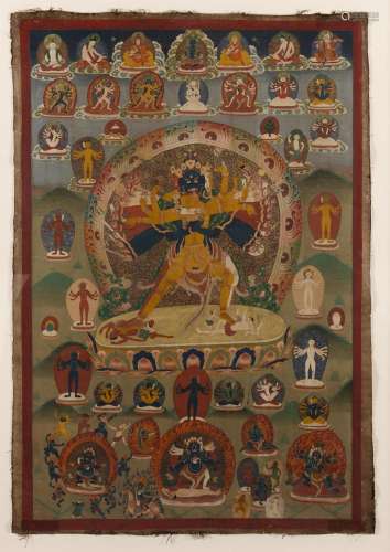 Tibetan Tantric Thangka Depicting 'Yamantaka, Destroyer ...
