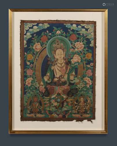 Tibetan Thangka depicting 'White Tara' Tempera &...