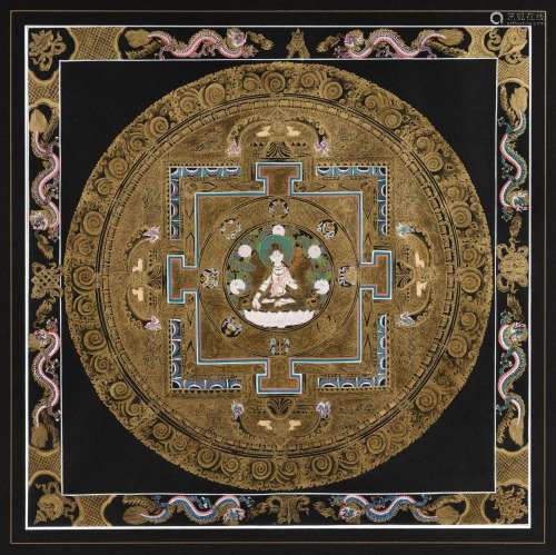 Tibetan Mandala Thangka Depicting white tara, seated on a lo...