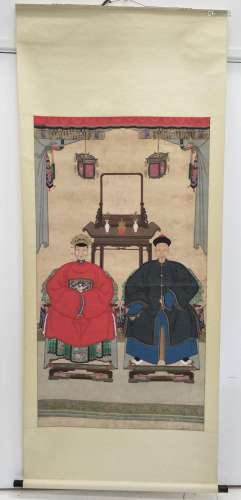 Chinese Ancestor Scroll Depicting high ranking patriarch and...