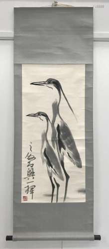 ZIYUAN Huang (Chinese 1837-1918), Two Herons, Ink on Paper, ...