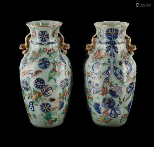 Pr Chinese Celadon Ground Famille Rose Sack Vases Late Qing ...