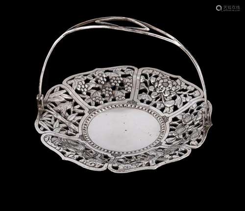 Chinese Silver Small Basket with Dragons Hallmarked 'Sil...