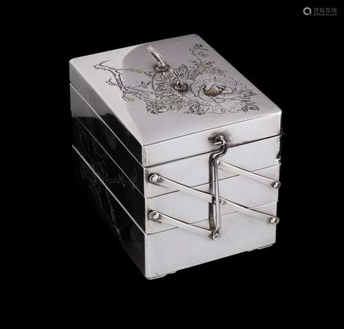 Japanese Silver and Gold Inlaid Concertina Jewellery Casket ...