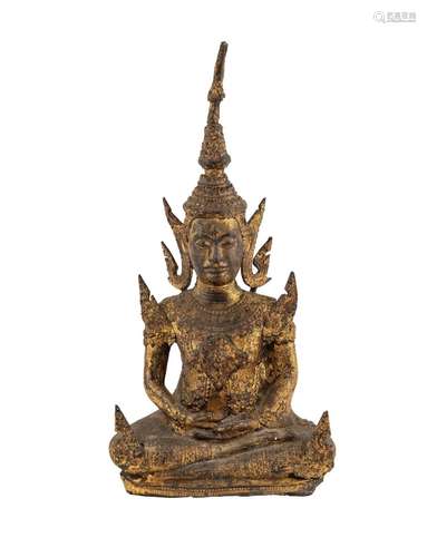 Vintage Thai Gilt Bronze Rattanakosin Buddha. Seated in medi...