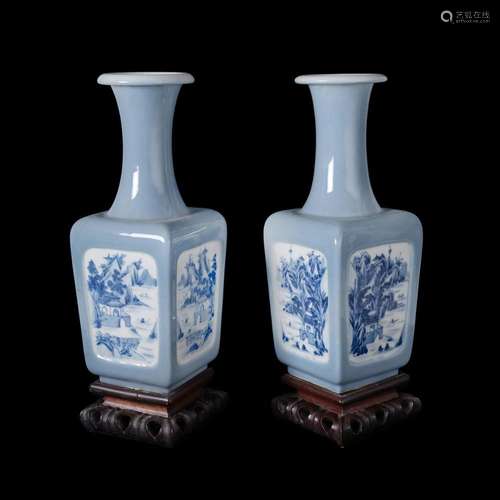 Pair Early 20th C Chinese Porcelain Vases. Of tapering squar...