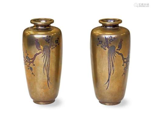 Pr Japanese Meiji Period Bronze Vases, by HIDEKUNI. Carved &...