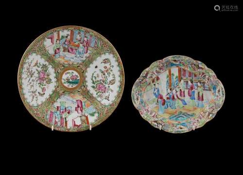 2 Cantonese Famille Rose Porcelain Plates. One circular plat...