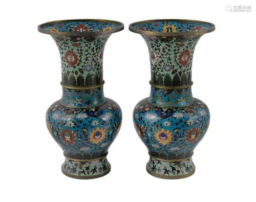 Pr Large Proportioned Chinese Cloisonne Gu Vases. 19th/20th ...