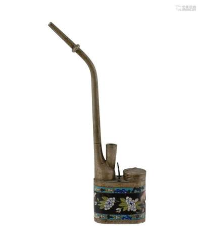 Chinese Water Pipe. Floral cloisonne band, white flowers on ...