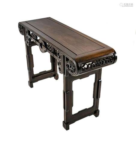 Chinese Rosewood Altar Table. Rectangular top with scroll en...
