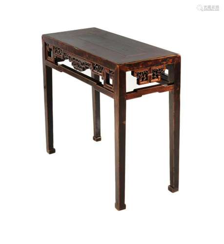 Chinese Elm Altar Table. 18th/19th C rectangular top with ar...