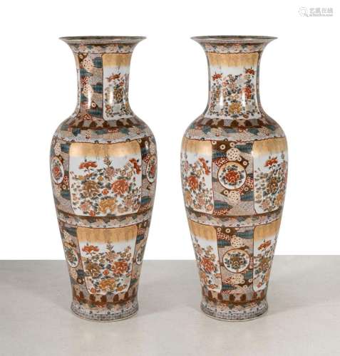 Pr Monumental Imari Pattern Floor Vases of Classical Form. H...