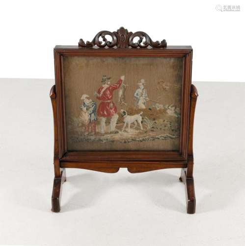 Victorian Mahogany Firescreen. With scroll carved finial, ab...