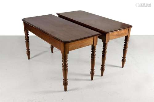 Pair Colonial Cedar Side Tables. Each with a moulded D-shape...