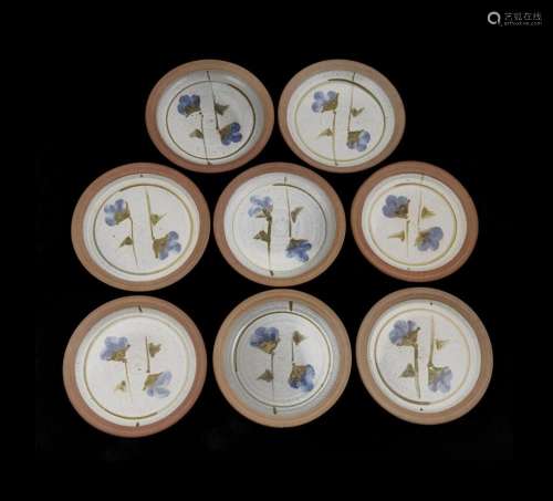 8 Milton MOON Blue Iris Plates. Not stamped or signed, two w...