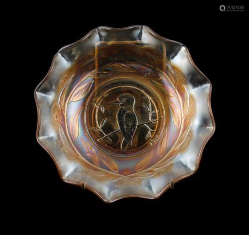 Marigold Carnival Glass 'Kookaburra' Master Bowl. Ma...