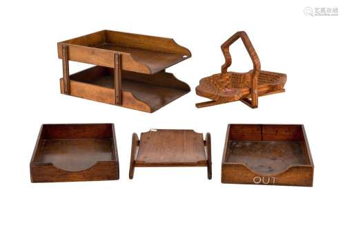 4 Various Timber Desk Organisers. Together with a timber fol...