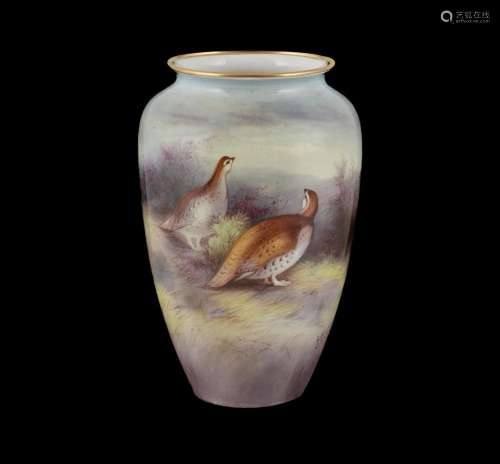 Grimwades Hand Painted Quail Vase. With painted landscape &a...