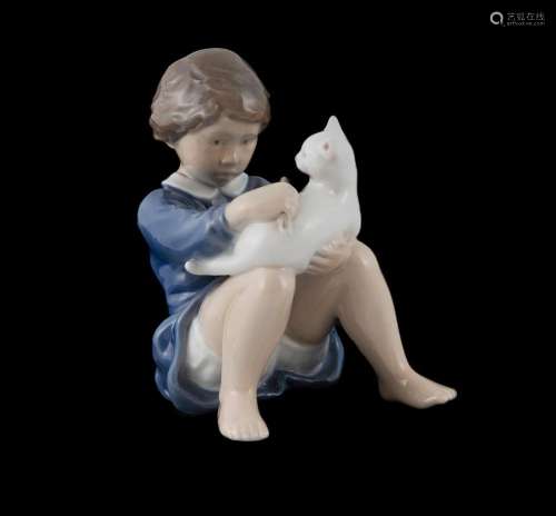 Royal Copenhagen 'Girl with Cat' Porcelain Figure. D...