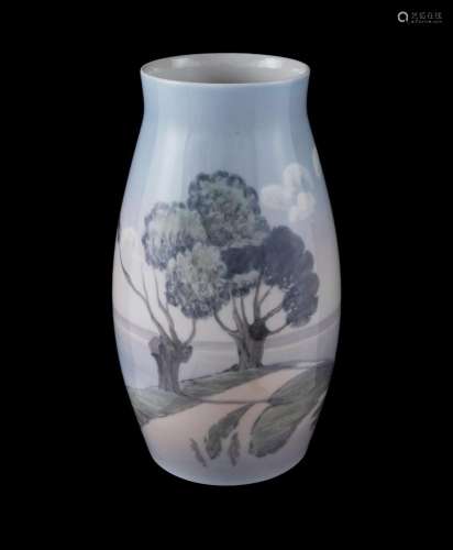 Large Bing & Grondahl Porcelain Vase Painted with trees ...