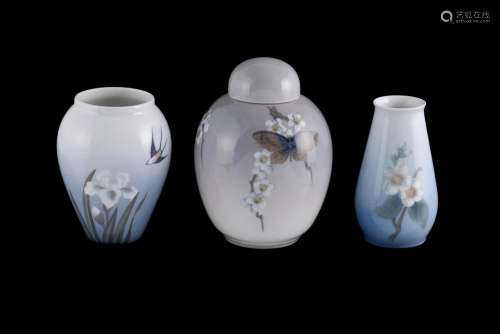 Three Danish Porcelain Vases Royal Copenhagen covered vase (...