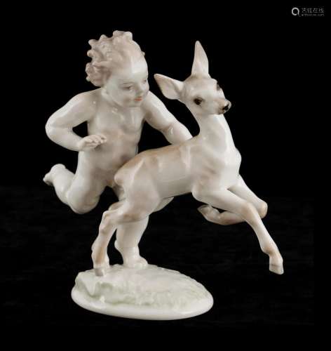 Hutschenreuther Porcelain Figure Group Putto and Fawn, desig...