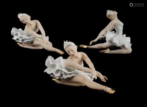 Three Wallendorf Ballerina Figurines L26cm (largest) Provena...