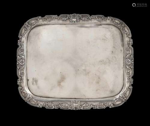 German Silver Tray. Rectangular tray with cast floral and &#...