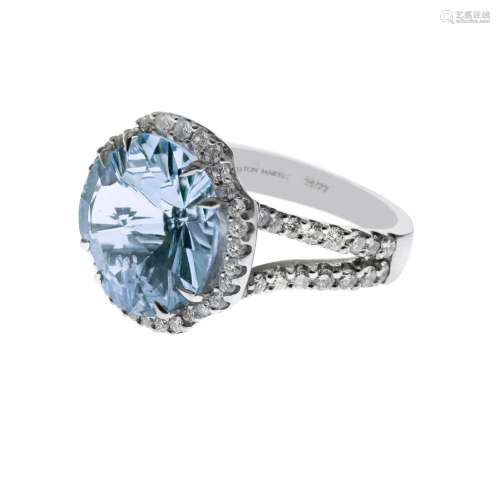 Platinum Set 'Celestia' Aquamarine and Diamond Ring....