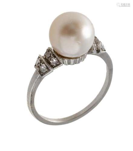 Pearl & Diamond Ring Hand-made 9mm cultured pearl & ...