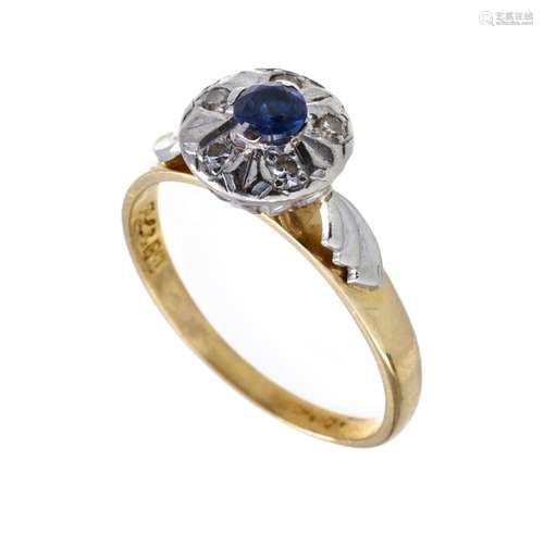 18ct Yellow Gold & Palladium Synthetic Sapphire & Di...